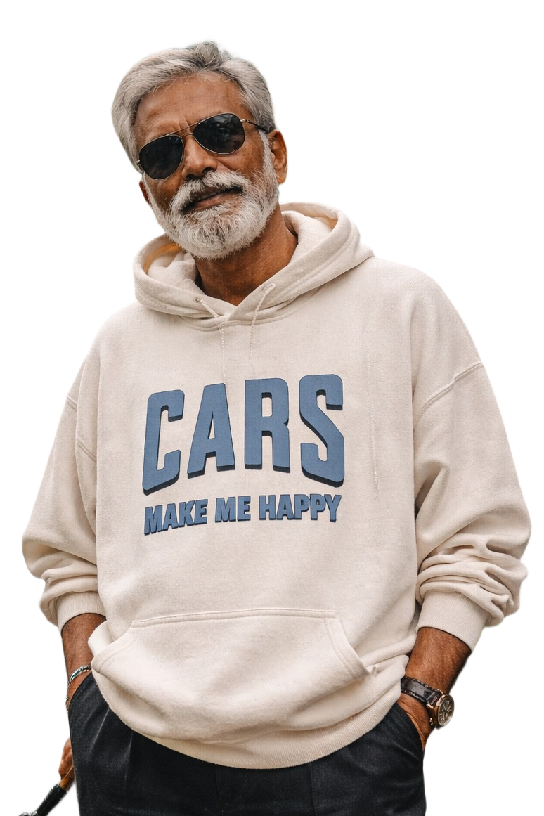 Cars Make Me Happy - Premiere Padmini Hoodie Edition.